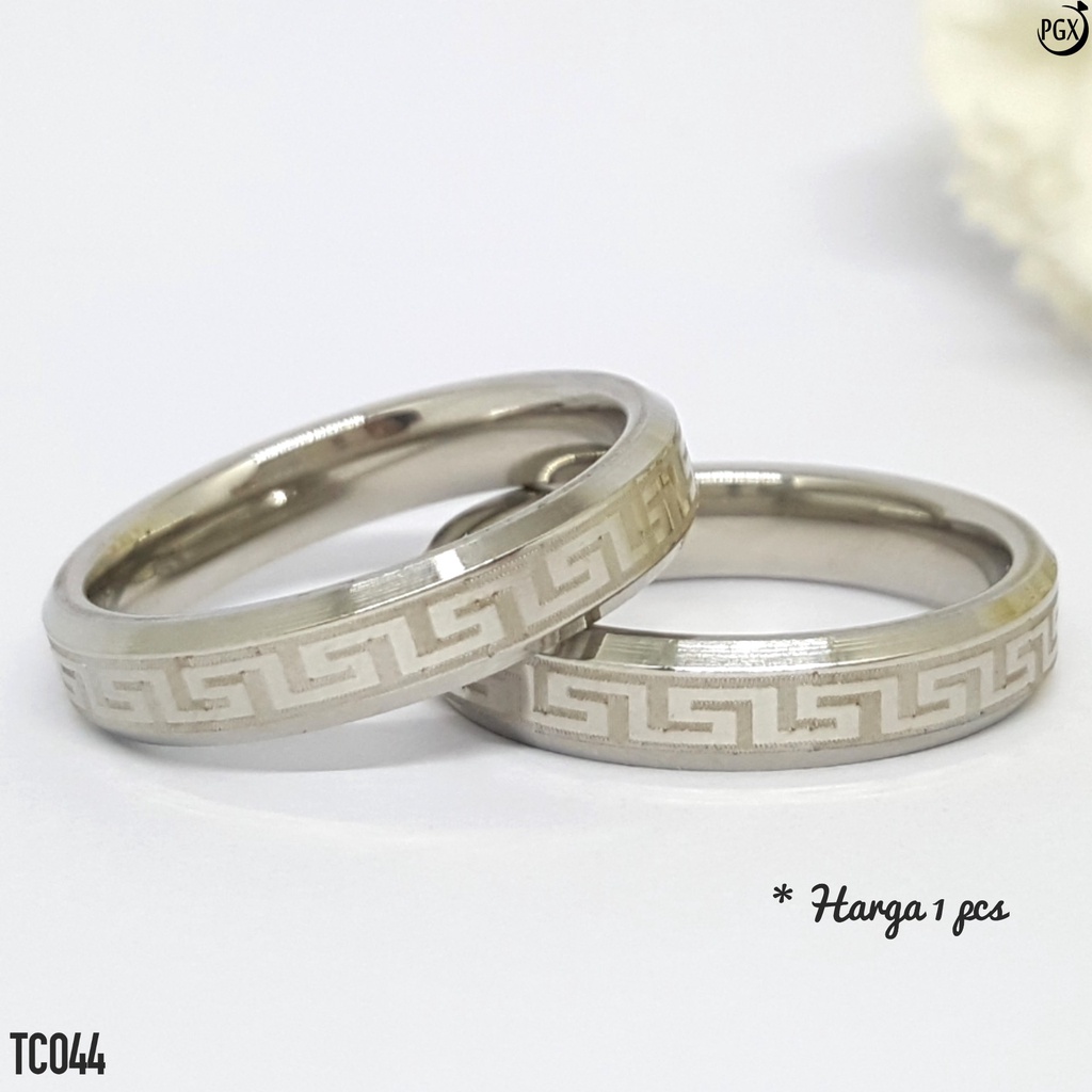 PGX Cincin Titanium Couple Silver Tunangan Aksesoris Fashion Perhiasan Anti Karat - TC044