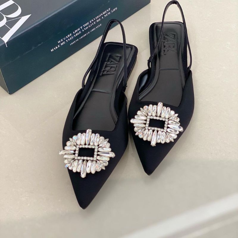 New Zara Shimmery Slingback Flat Shoes