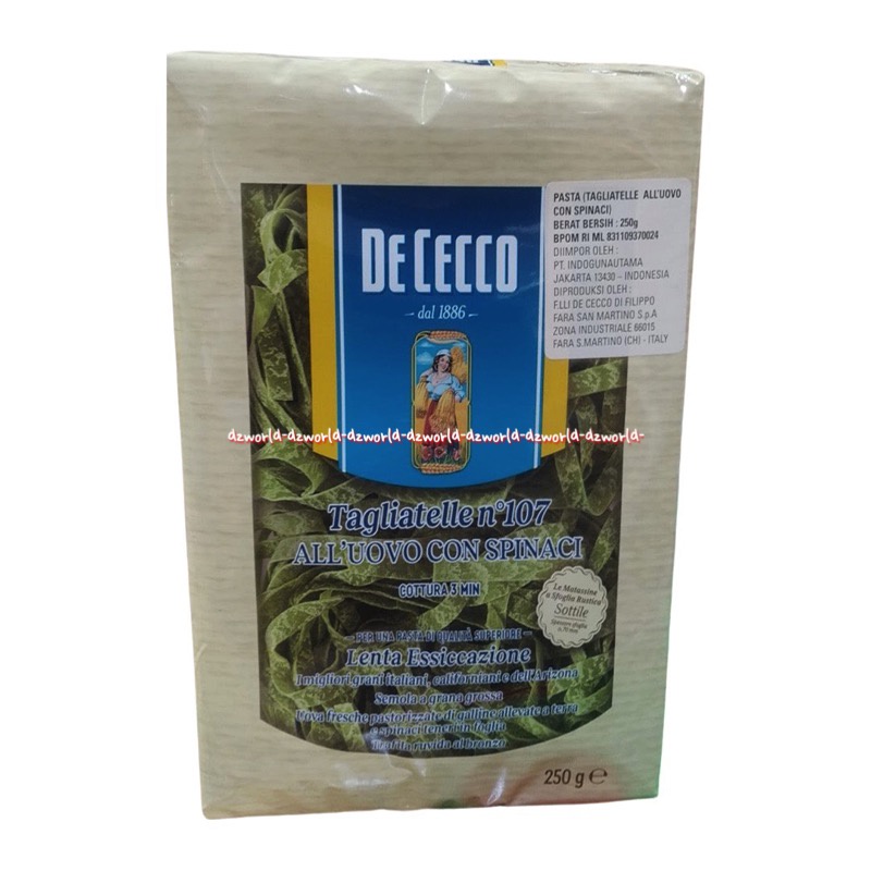 De Cecco Tagliatelle No 107 250gr All'uovo Con Spinaci Mie Pasta Mengandung Bayam Mi Pasta Instan Dececco Dececo