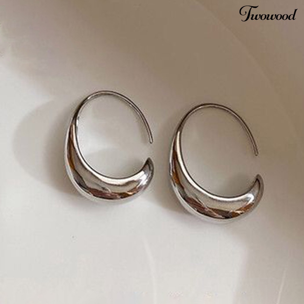 1 Pasang Anting Hoop Geometris Busur Ringan Gaya Minimalis