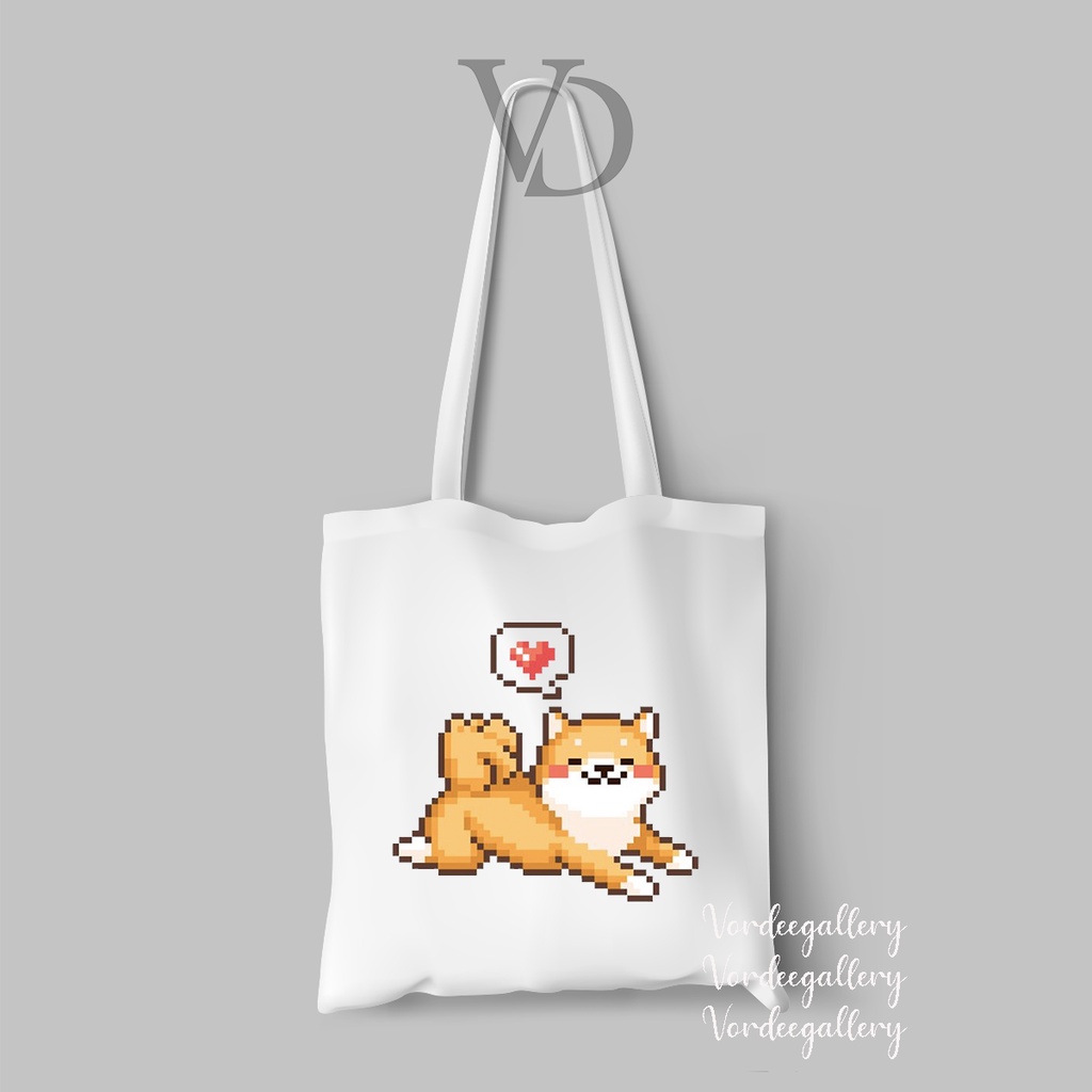 tote bag kanvas pixealart pixel cute / totebag / tas belanja kekinian