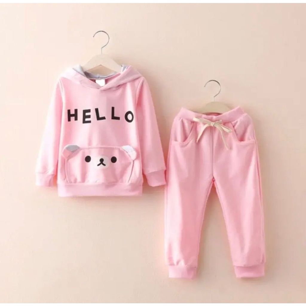 FREE ONGKIR// PROMO-SETELAN HOODIE JOGER BAYI ANAK MOTIF HELLO USIA 6 BULAN-5 TAHUN BAHAN BABYTERRY BEST QUALITY TERMURAH TERLARIS/ SETELAN HOODIE JOGER BAYI ANAK PEREMPUAN/ SETELAN HOODIE JOGER BAYI ANAK CEWE/ SETELAN HOODIE JOGER BAYI ANAK CEWEK