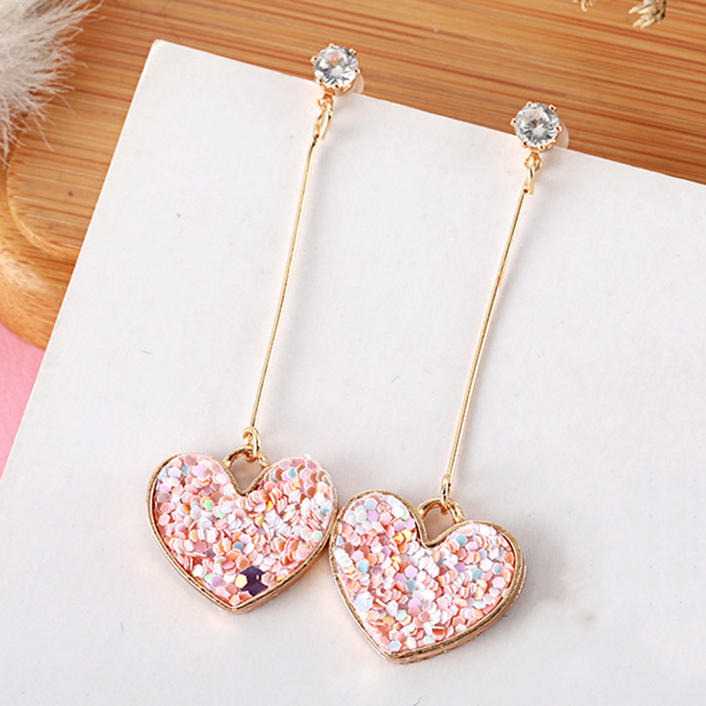 Hu Hu Hu Hu Hu Alat Bantu Pasang Kacamata♡ 1 Pasang Anting Stud Panjang Bentuk Hati Aksen Payet Bahan Alloy Untuk Hari Valentine