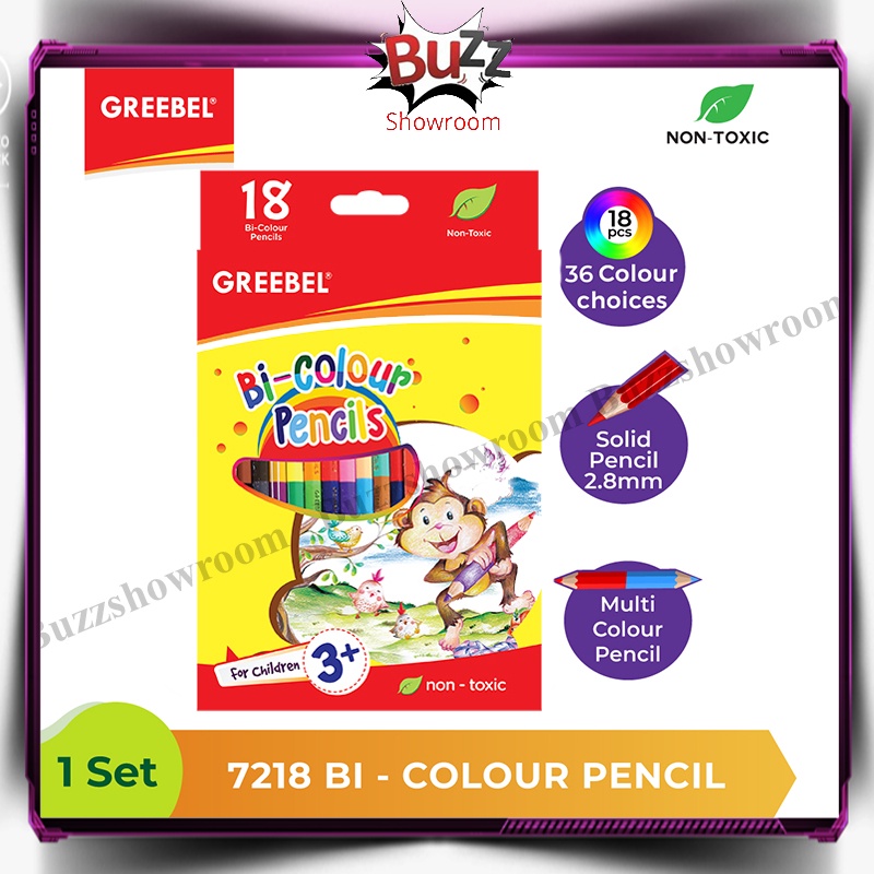 Pensil Warna Bi Colour 18 Greebel 36 Warna Classic Pencils Duo