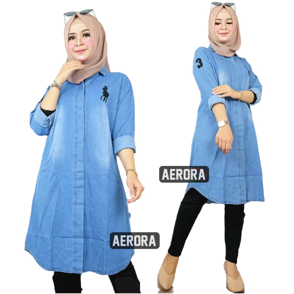 Baju Atasan Tunik Jeans Denim Wanita Terbaru 2022 Busui Kancing Aktif Simpel Kekinian Premium Ld 110 P 100 Polo Dress Allsize