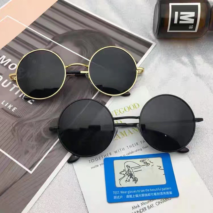 Retro kacamata bulat kecil pria dan wanita kacamata hitam reflektif bingkai besar sunglasses unisex