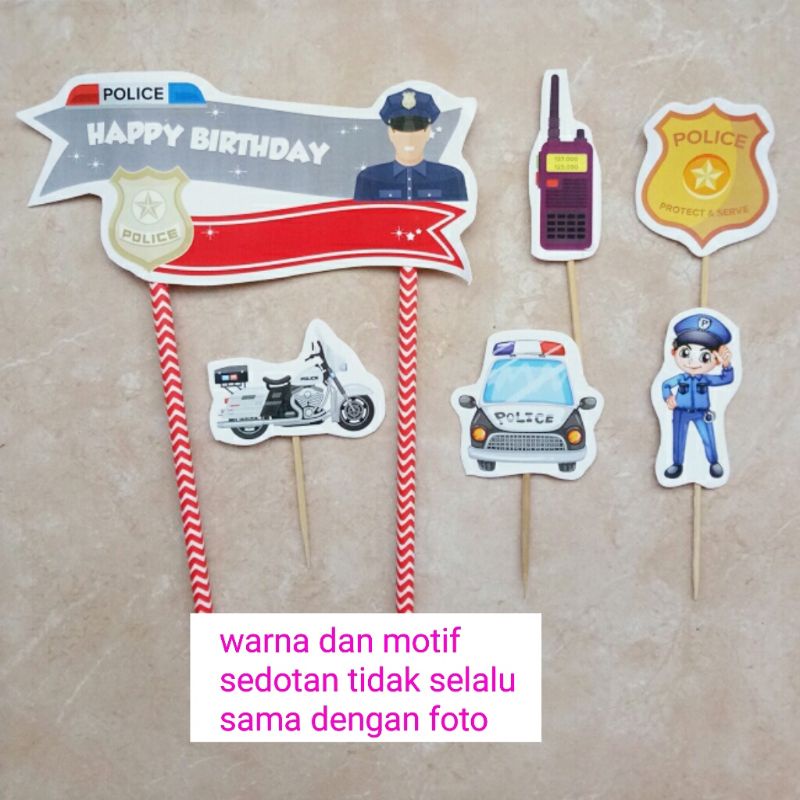 topper toper tusukan hiasan kue cake nasi tumpeng ulang tahun happy birthday karakter polisi police