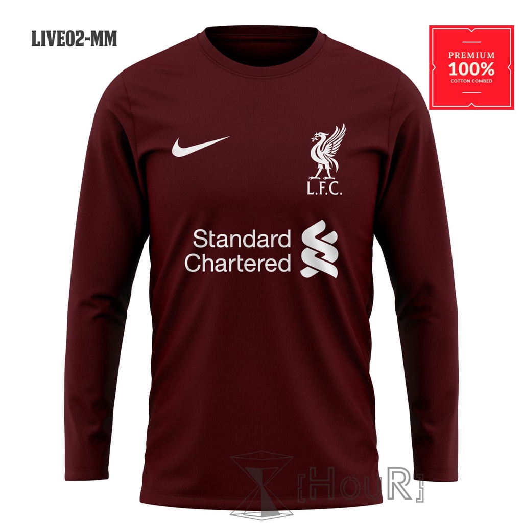 Kaos Bola Liverpool Lengan Panjang Tshirt Logo Liverpool All Size Big Size Tambah Sablon Nomor Pungg