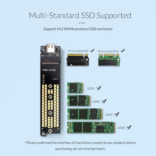 Ssd m.2 Enclosure Orico nvme usb3.1 Type-C gen2 10Gbps 2TB aluminum pvm2-c3 - Casing m2 m-key external