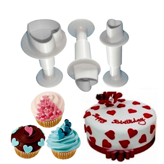 

KUE-PENGHIAS-ALAT- CK PLUNGER LOVE HAT 3 PCS FONDANT CLAY BENTO CUTTER PRESS FONDANT KUE -ALAT-