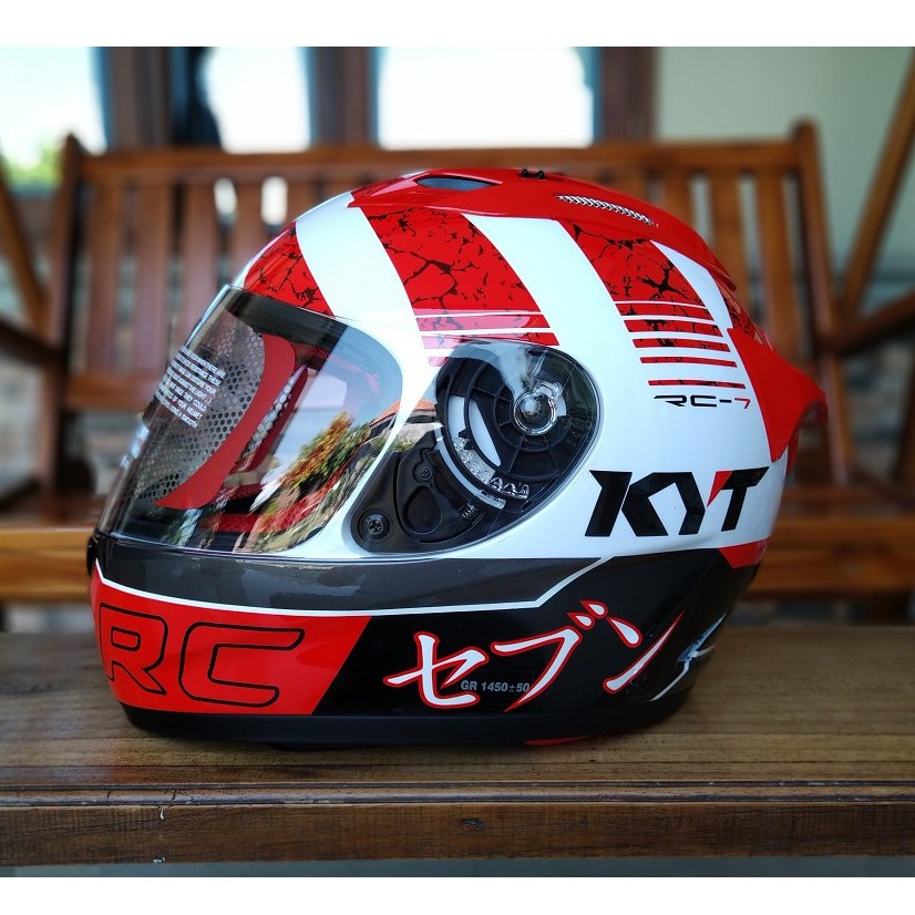  Helm  KYT  RC7  Motif Seri 17 White Red Full Face Merah Putih 