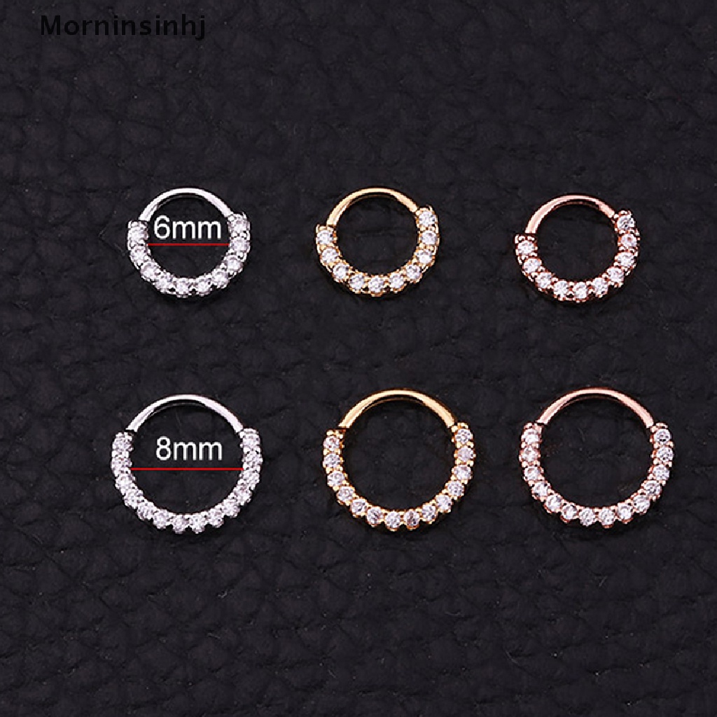 1 Pc Anting Hoop Bahan Stainless Steel Ukuran 6 / 8 / 10mm Dengan Zircon