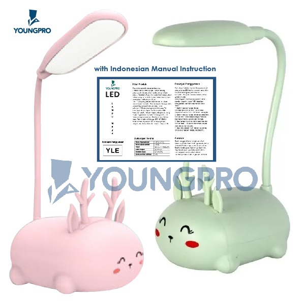 YOUNGPRO YLE-06 Cat YLE07 Deer  - Lampu Belajar Kucing &amp; Rusa Lucu Leher Flexibel Rechargeable di Charge Ulang Kado Unik Lucu Untuk Anak Perempuan Pacar
