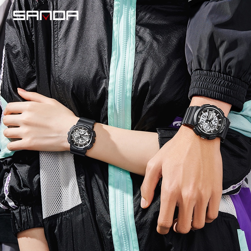 SANDA 6073 Jam Tangan Wanita Digital Analog Tali Rubber Chronograph Anti Air WATCHKITE WKOS