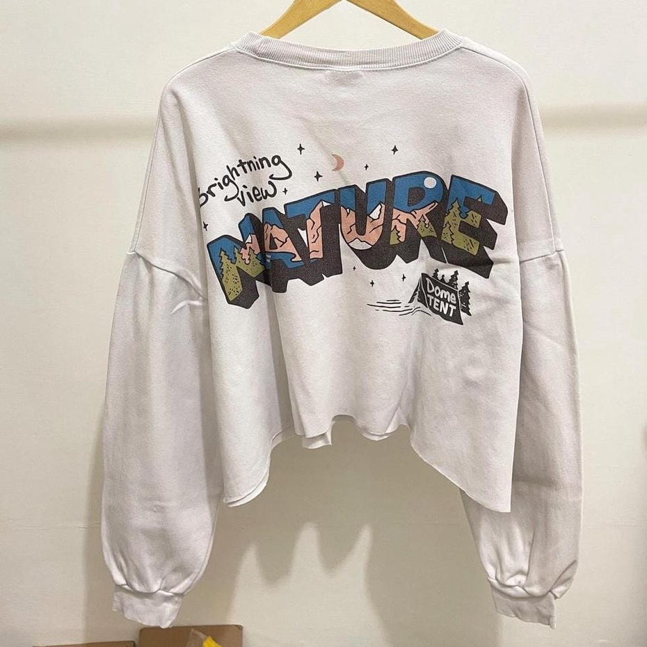 (IC) BRIGHTNING VIEW CROPE NATURE SWEATER TANGAN BALON BAHAN FLEECE