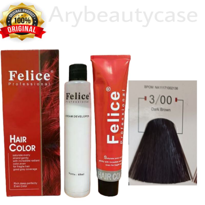 Felice Hair color 3/00 Dark Brown 3.00 Cat rambut + oxidant pewarna rambut
