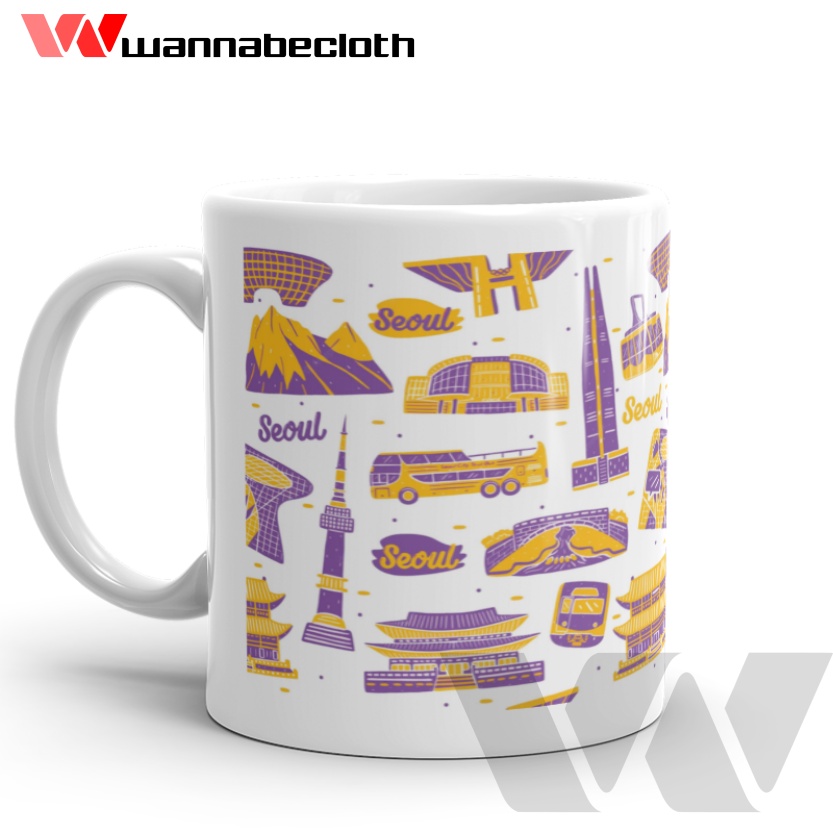 Mug Korea Gelas Korea Cetak Mug Custom Kado Gift Hadiah Souvenir Mug Seoul Mug Korea Art v4