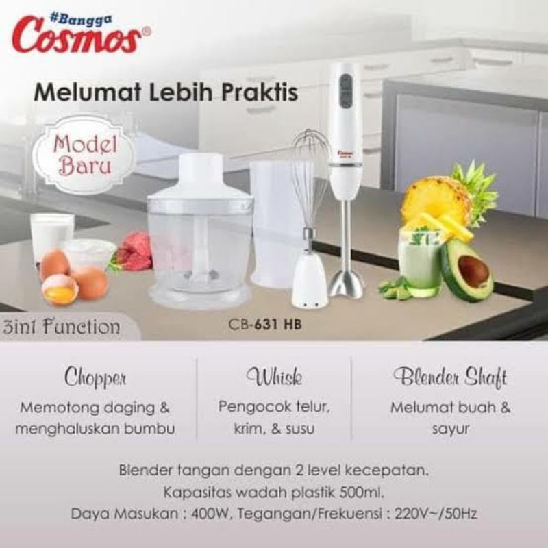 Cosmos CB 631 HB . Chopper Dan Mixer 2 In 1 . Baru&amp;Bergaransi Resmi