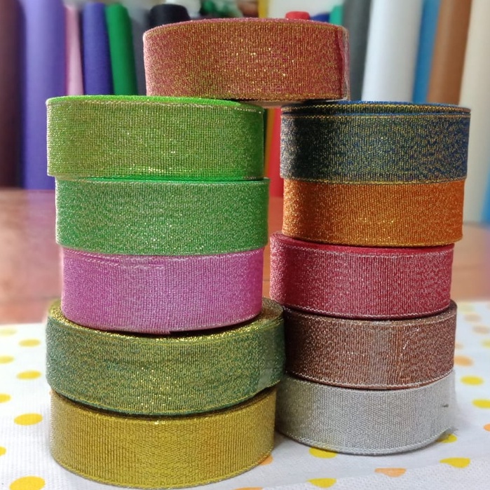 

Pita gliter Varian Warna 1 inch 2.5 cm pita Kado Pita baju Pita Bucket Bunga