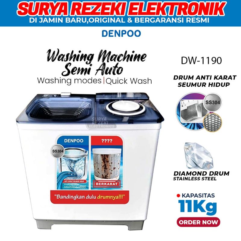MESIN CUCI 2 TABUNG DENPOO DW 1190 BIG CAPASITAS
