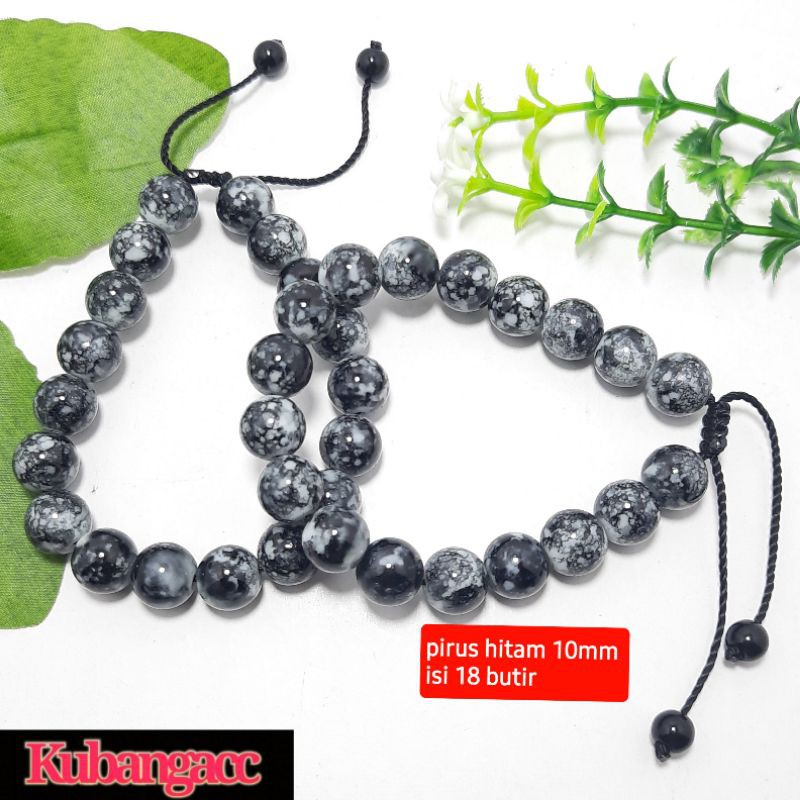 Shegeh_Store Gelang. Gelang Tasbih Batu Resin Virus Hitam 10 MM Gelang Batu pria wanita Gelang Batu