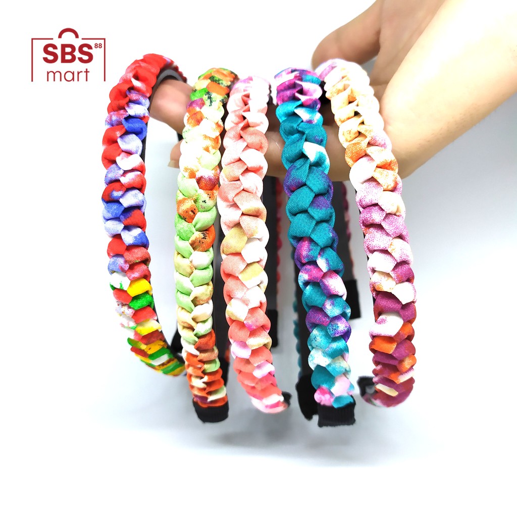 Bando Kepang model Tie Dye dan Plaid Kotak Kotak 1.5cm - Bandana Simpul Lidi Korea