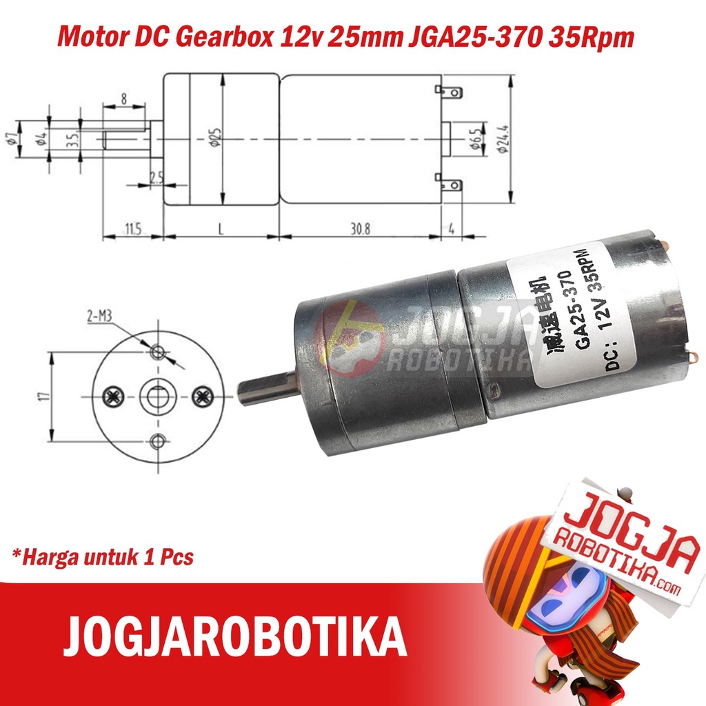 Motor DC Gearbox 12v 25mm JGA25-370 35Rpm