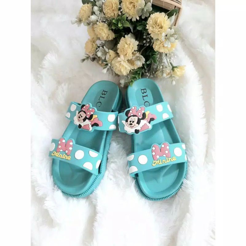 Sandal Strip Tali Dua Anak Mickey Minnie Mouse Polkadot Anak