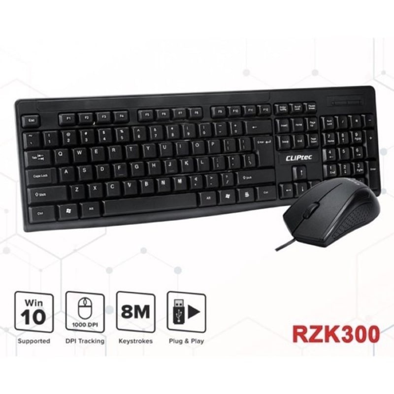 Keyboard Mouse CLIPtec RZK300 Combo USB 1000DPI - CLIPTEC RZK 300