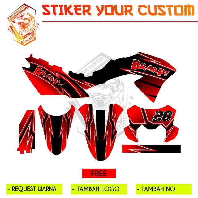 Decal sticker aksesoris motor full body kawasaki klx bf merah