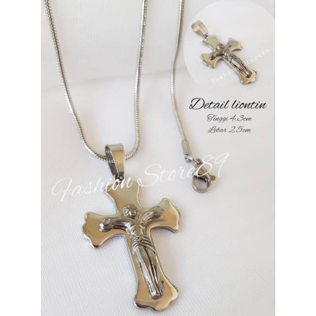 Kalung fashion import salib Jesus titanium white Antikarat bestseller ST06