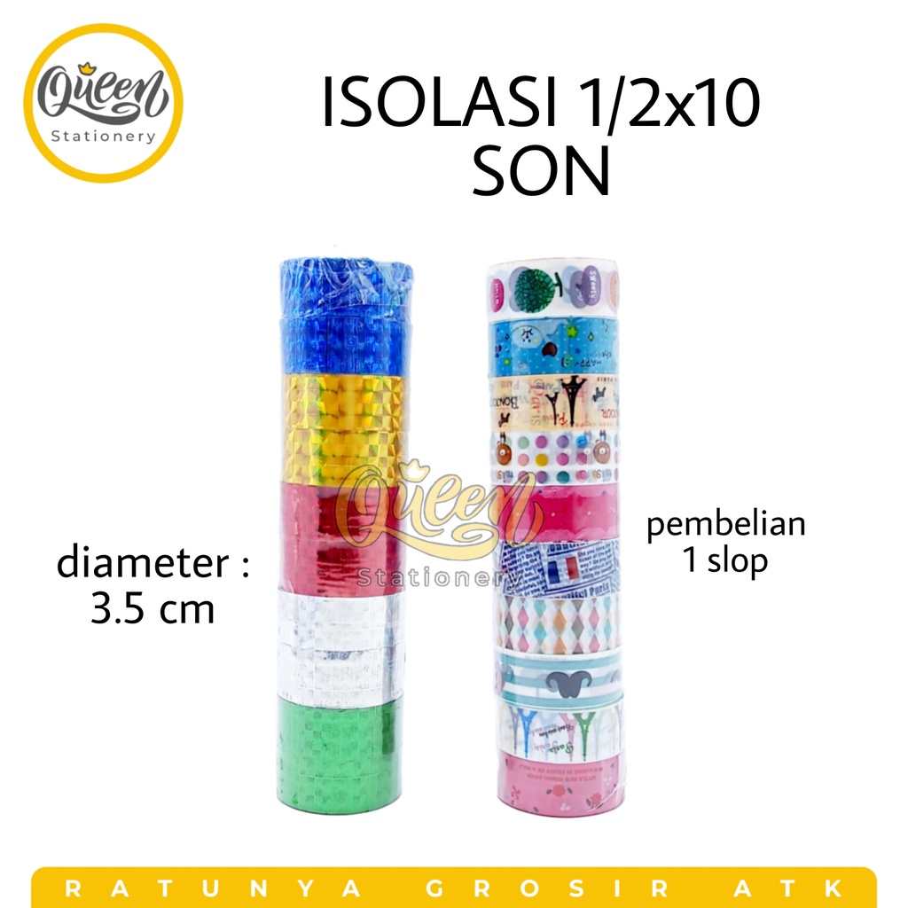 

1 SLOP (10 PCS) ISOLASI 1/2X10 SON / ISOLASI MOTIF / SOLASI KECIL / SOLASI LUCU