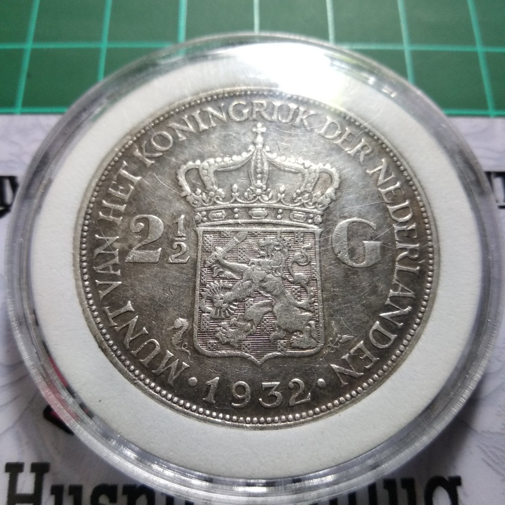 Uang Koin Kuno 2 1/2 Gulden Wilhelmina Koningin Der Nederlanden