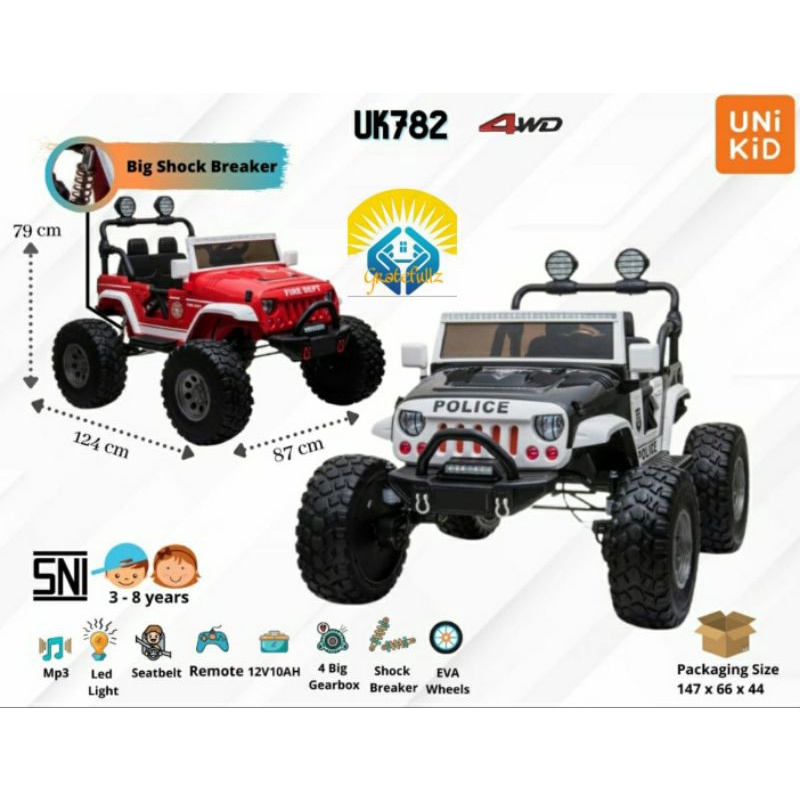 Mobil aki anak Jeep Rubicon Unikid UK 782 Monster Truck