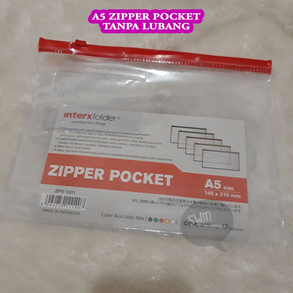 

A5 Zipper Pocket Tanpa Lubang Ring