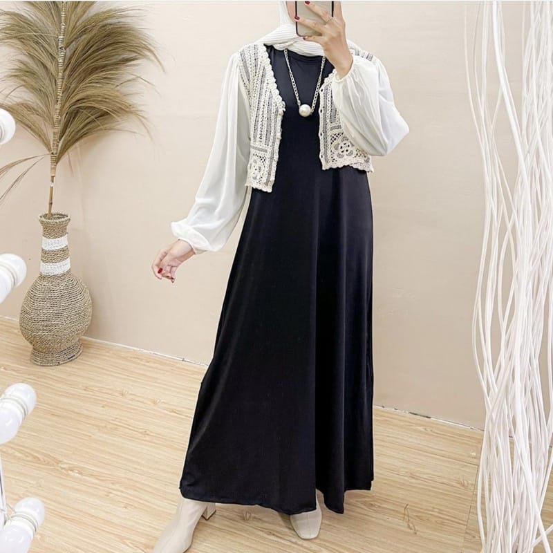 BEFAST - ZEC OOTD Dress YUTA / Kyomi Black Long Inner Dress / Dress Inner Wanita / Inner Kekinian / Dress Inner Polos / Dress Inner Casual / Dress Inner Wanita Modis