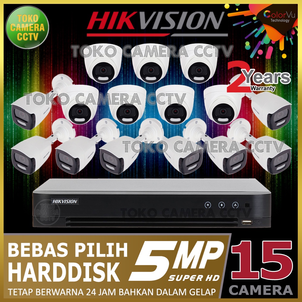 PAKET CCTV HIKVISION COLORVU 5MP 16 CHANNEL 15 KAMERA