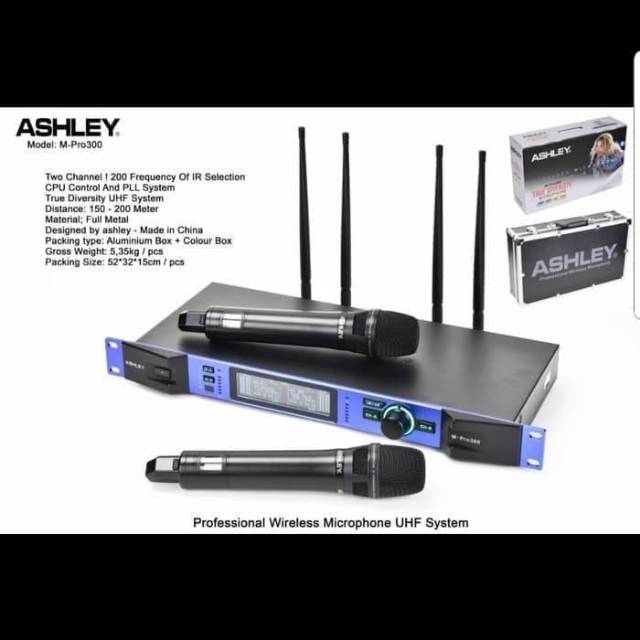 Mic Wireless ASHLEY M PRO-300 + koper Original(2 mic pegang)
