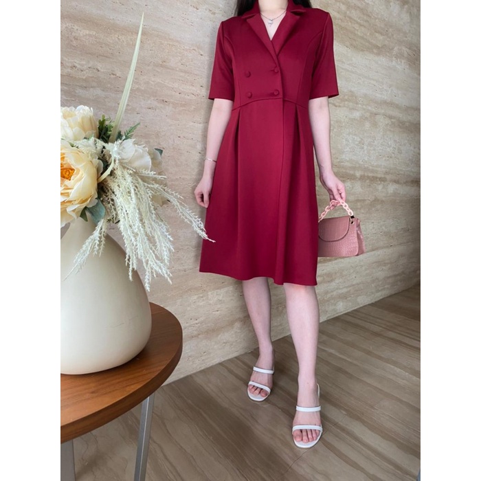 V846 Silvana Dress - 4 COLOR & 2 SIZE - Maroon, S(U7C9) Midi Dress JUMBO KIRANIA MIDI DRESS BAHAN KA