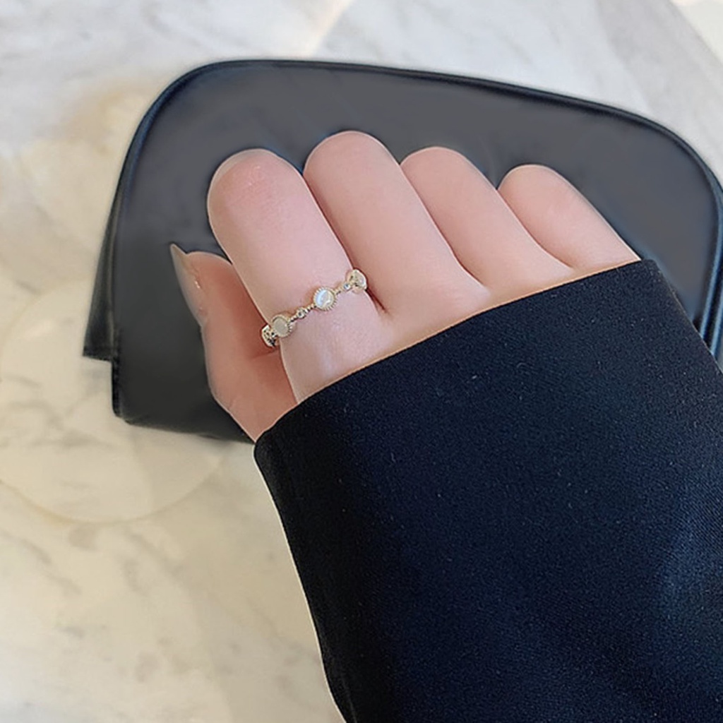 Hu Hu Hu Hu Hu Alat Bantu Pasang Kacamata♡ Cincin Model Terbuka Bahan Tembaga Hias Opal Adjustable Untuk Wanita