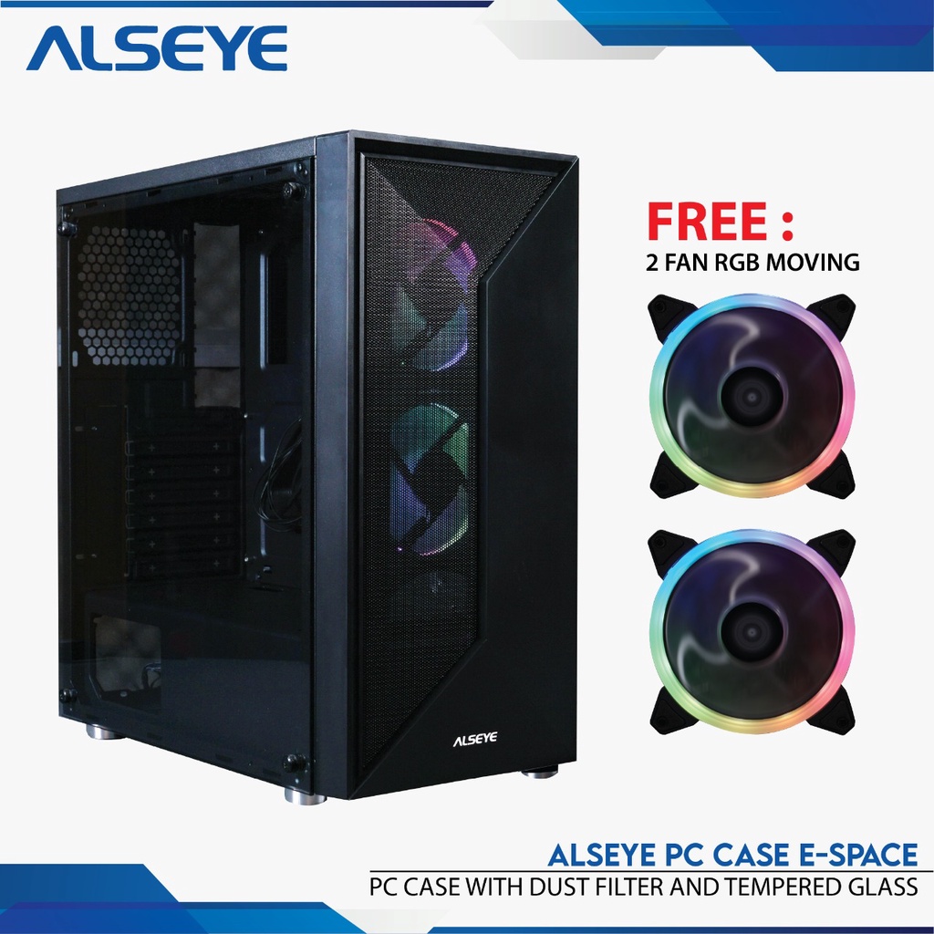 Alseye E-Space Casing Komputer / PC Case Gaming include 2 Fan RGB