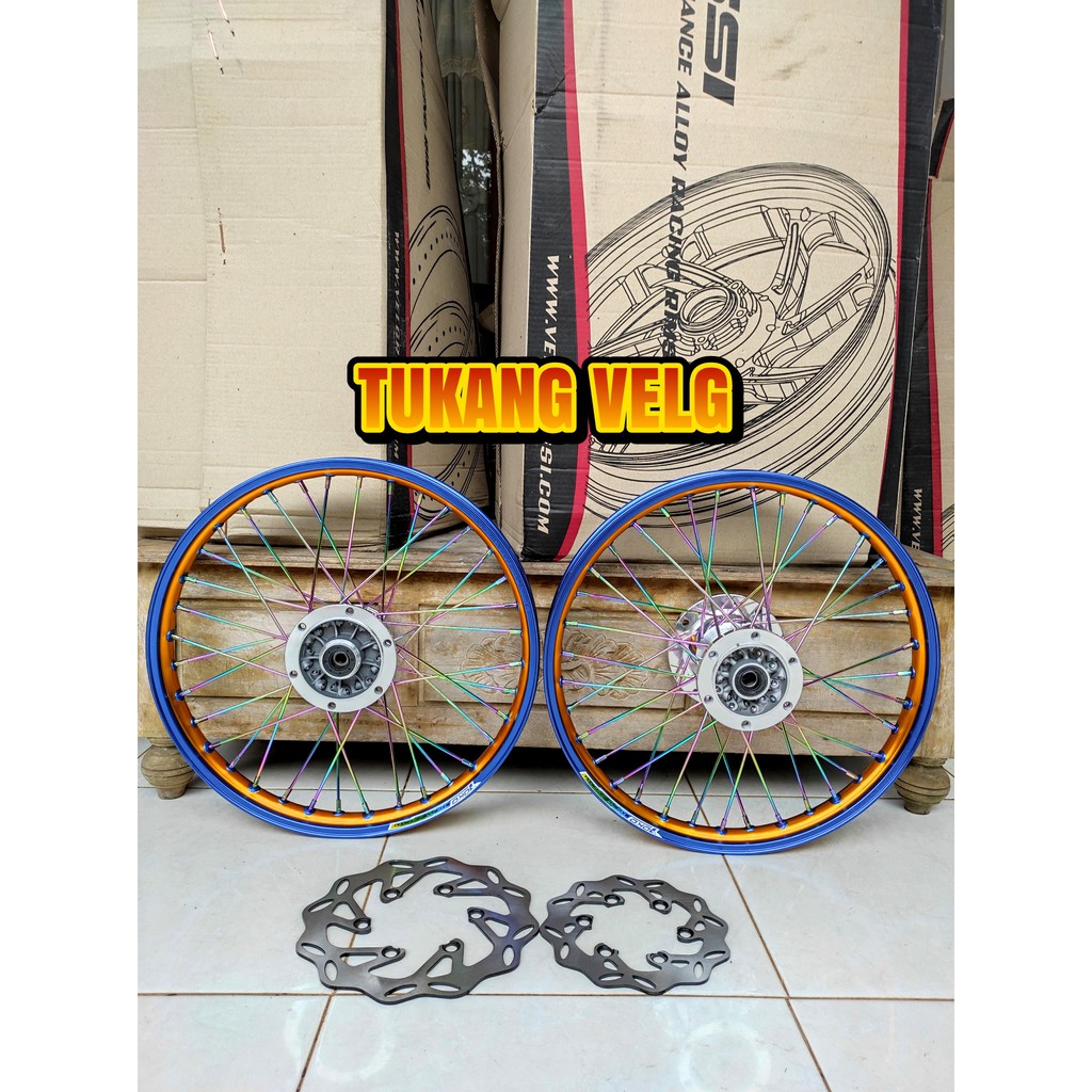 Velg jari jari klx D tracker paketan ring 17 Yoko TwoToone blue gold model cacing