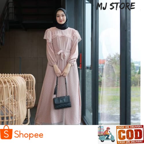 Gamis Mira Maxy Dress Mix Brukat Polka I Gamis Kondangan Brukat