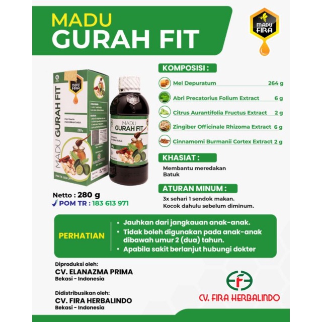 MADU GURAH FIT GURAHFIT Obat Herbal Batuk Sakit Tenggorokan Bronkitis Sinusitis Radang Tenggorokan Batuk Menahun Flu Sesak Nafas Hidung Beler Alergi Debu Asma Asthma Ashma Tbc Pelarut Nikotin Memanjangkan Nafas dan Gangguan Pada Saluran Pernafa