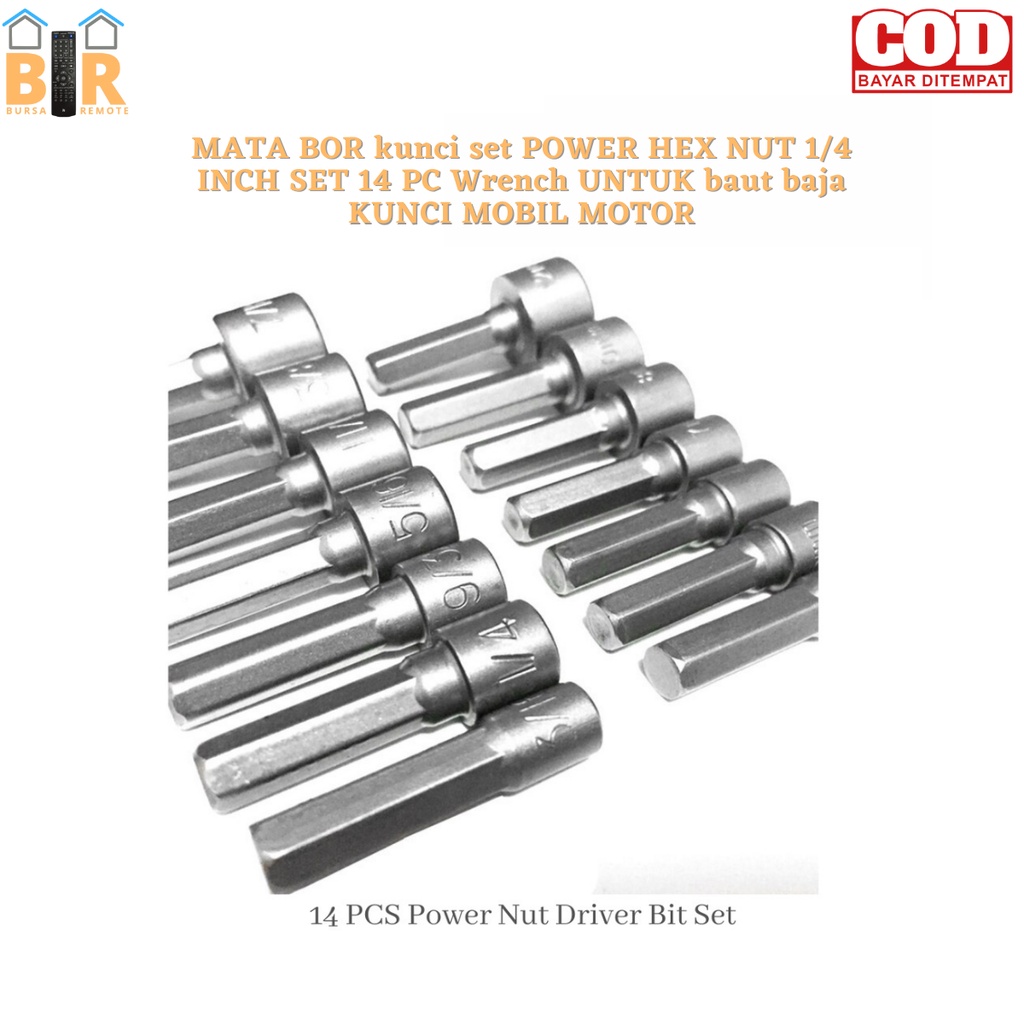 Mata Bor Kunci Set Power Hex Nut Roofing 1/4 Inch Set 14 Pc Wrench Untuk Baut Baja Kunci Mobil Motor