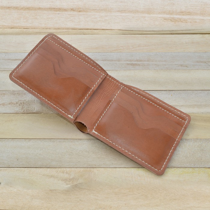 dompet pria kulit sapi asli - bifold wallet melengkung 2 - warna tan