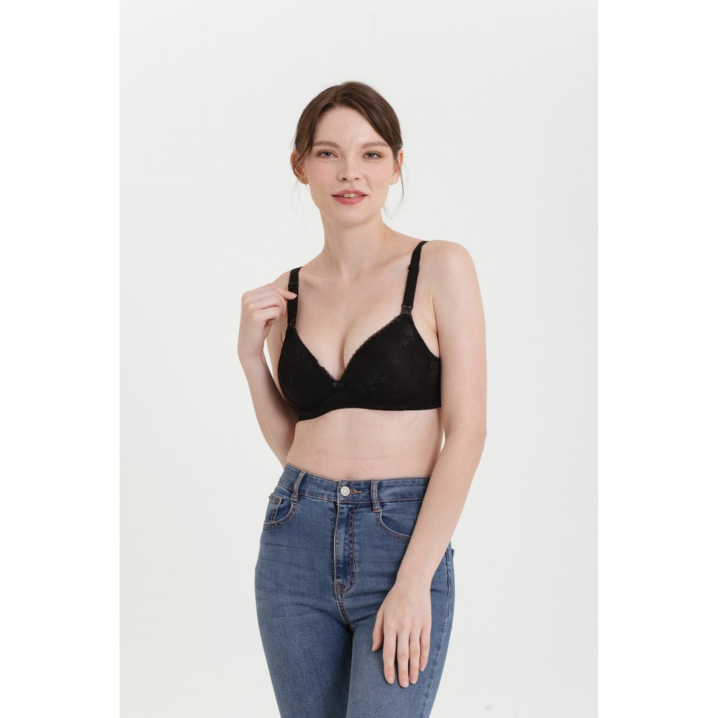 NAYLA BLACK (Bra Menyusui, Nursing Bra, ADA BUSA TANPA KAWAT, Lace Lembut)