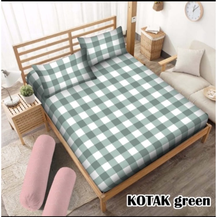 promo murah sprei aesthetic motif kotak emily khaki 180x200 160x200 120x200 set sarung bantal dan guling