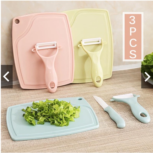 Pisau Set Alat Dapur Pisau Kupas Buah Telenan 3 in 1 Unik Lucu Mini/ Talenan Set 3in1 Keramik