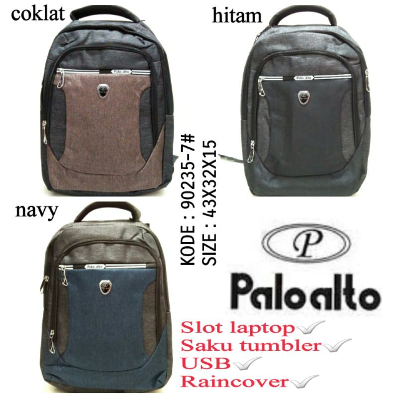 TERBARU TAS RANSEL SEKOLAH / TAS KERJA COWOK PALOALTO 90235-7 WARNA HITAM COKLAT NAVY TERBARU HARGA TERMURAH ADA RAINCOVER